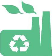 可持续发展的图标描绘了一个带有回收标志的工厂.